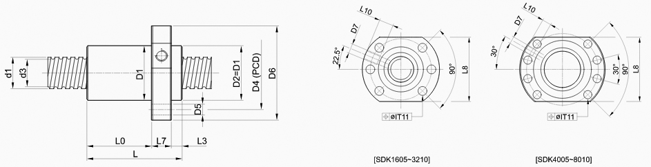 Шарико-винтовые передачи SBC серии SDK - схема, размеры, чертежи