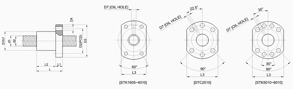 Шарико-винтовые передачи SBC серии STK - схема, размеры, чертежи